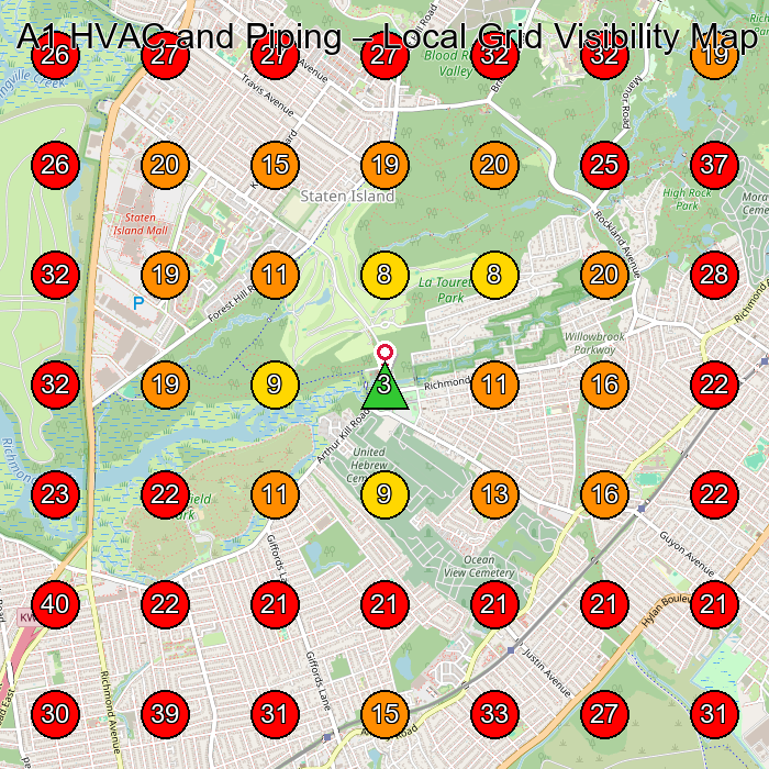 A1 HVAC and Piping GeoGrid visibility map for Hvac Contractor in Staten Island